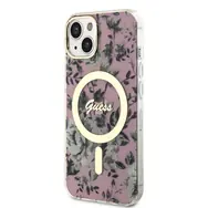 GUESS PC/TPU Flowers IML MagSafe Kompatibilní Zadní Kryt pro Apple iPhone 14 růžová