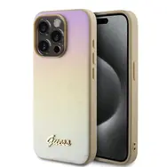 Guess PU Leather Iridescent Metal Script Zadní Kryt pro Apple iPhone 15 Pro Max zlatá