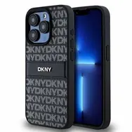 DKNY PU Leather Repeat Pattern Tonal Stripe Zadní Kryt pro Apple iPhone 15 Pro Max černá