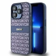 DKNY PU Leather Repeat Pattern Tonal Stripe Zadní Kryt pro Apple iPhone 15 Pro Max modrá