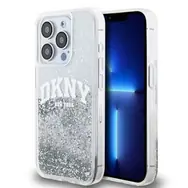 DKNY Liquid Glitter Arch Logo Zadní Kryt pro Apple iPhone 14 Pro čirá