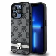 DKNY PU Leather Checkered Pattern and Stripe Zadní Kryt pro Apple iPhone 14 Pro černá