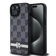 DKNY PU Leather Checkered Pattern and Stripe Zadní Kryt pro Apple iPhone 15 černá
