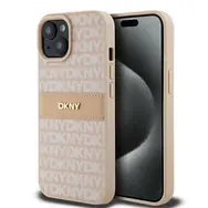 DKNY PU Leather Repeat Pattern Tonal Stripe Zadní Kryt pro Apple iPhone 15 růžová