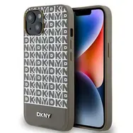 DKNY PU Leather Repeat Pattern Bottom Stripe MagSafe Zadní Kryt pro Apple iPhone 15 hnědá