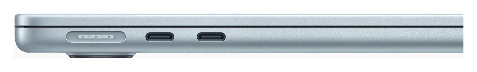 Levá strana MacBooku Air — MagSafe 3 a dva porty Thunderbolt 4