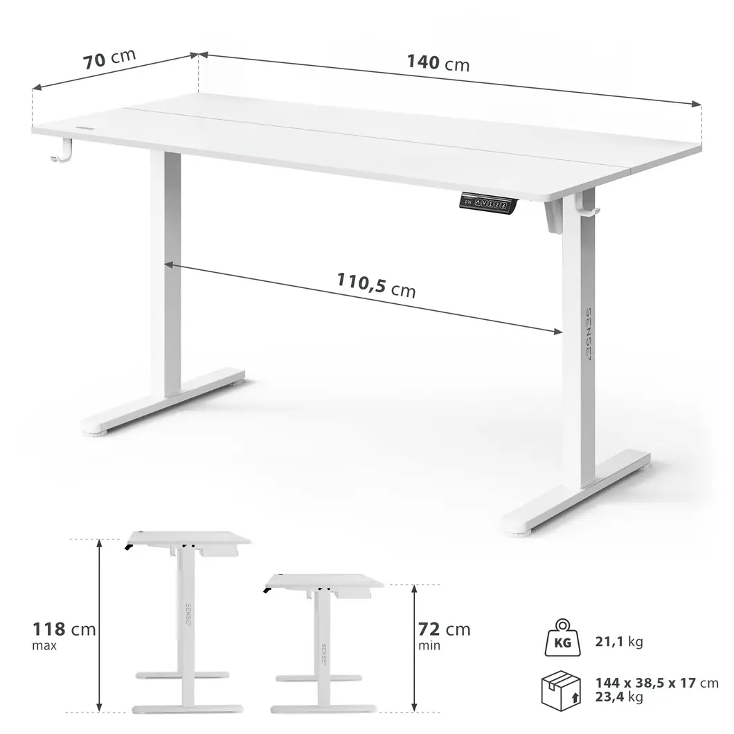 SENSE7 NOJO LIGHT bílá 140 × 70 cm – rozměry stolu
