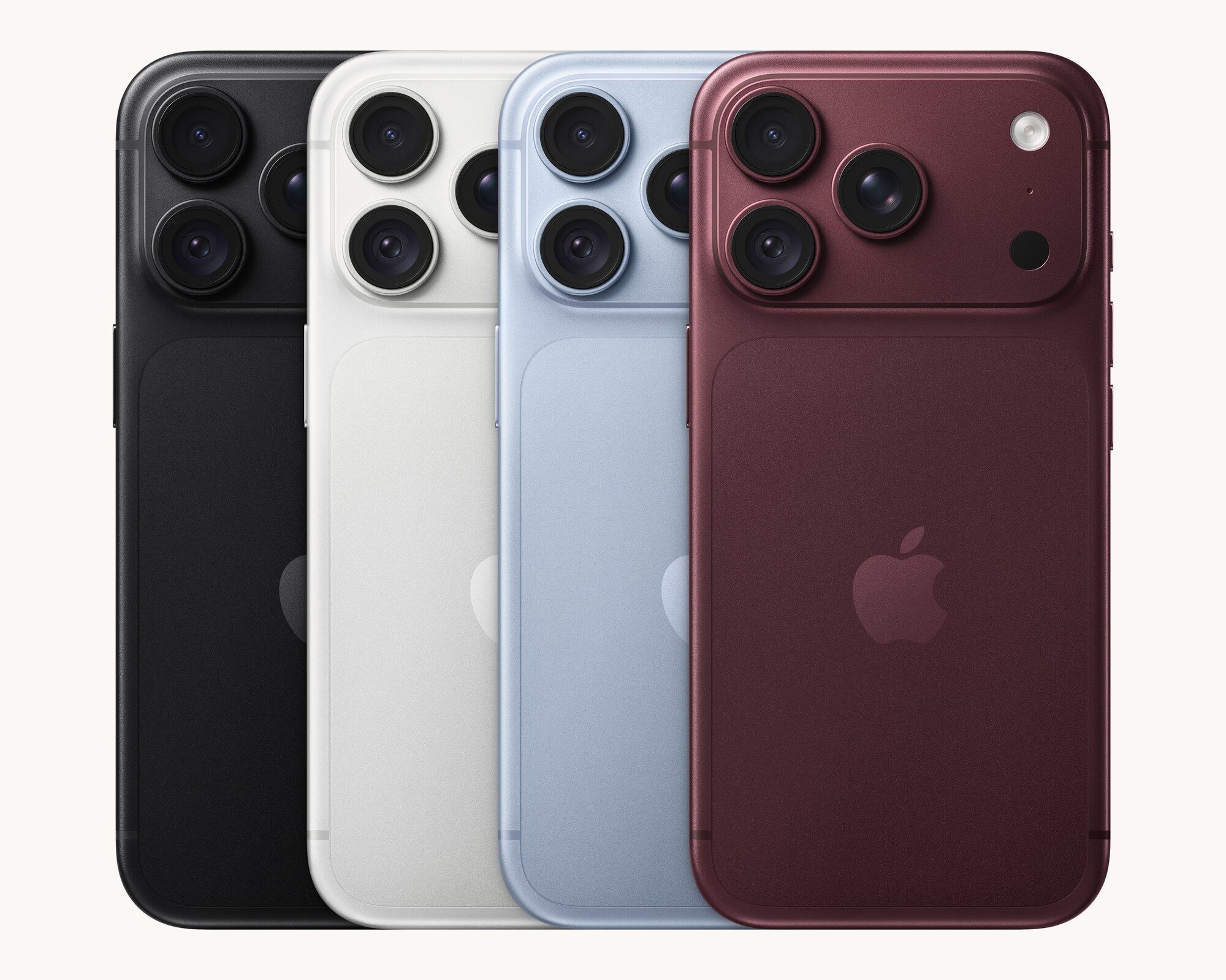 iPhone 18 Pro ve čtyřech barvách – černá, stříbrná, ledovcově modrá a burgundsky červená