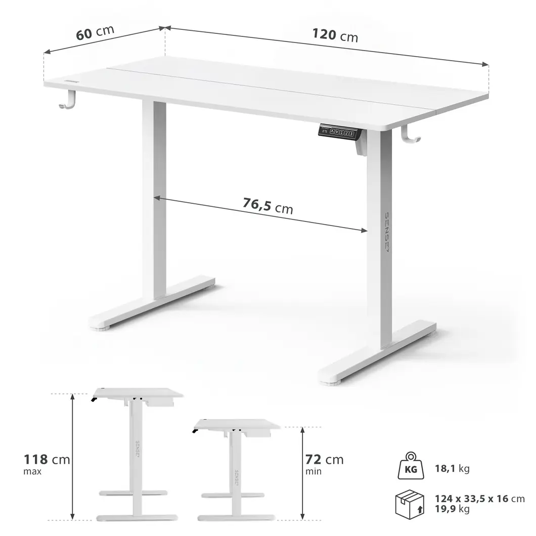 SENSE7 NOJO LIGHT bílá 120 × 60 cm – rozměry stolu
