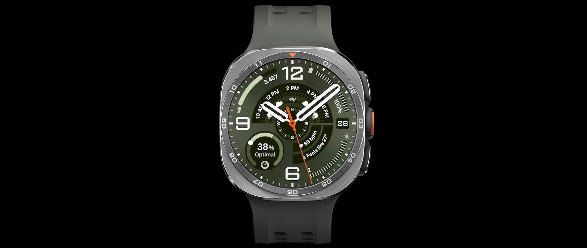 Galaxy Watch Ultra2 v barvě Titanium Silver s řemínkem Marine Band Olive